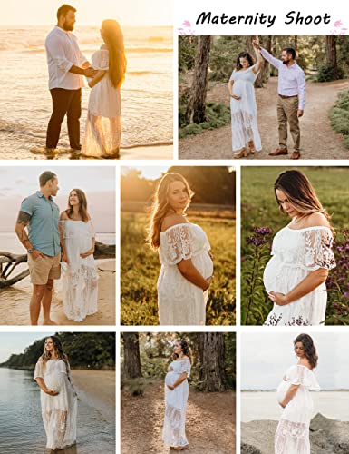 Image of HOYISHION Women's Off The Shoulder Floral Lace Maxi Dress White Bridesmaid Wedding Party Maternity Photoshoot Long Dresses