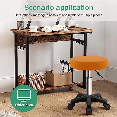 Image of FURWOO Round Rolling Stool Height Adjustable Stool with Wheels for Spa Salon Massage Pale Brown