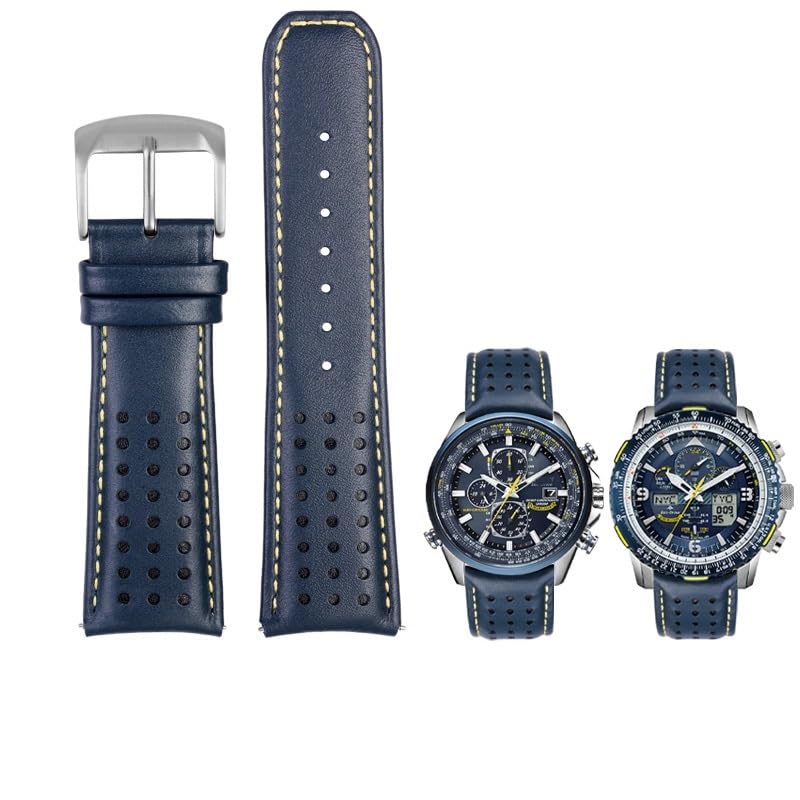 Bracelet en cuir véritable bleu 22mm 23mm élégant pour Citizen JY8078