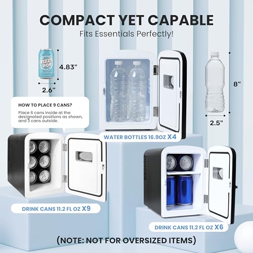 Image of Simple Deluxe 6 Liter /9 Can Mini Fridge with Observation Window, Portable Freon-Free Small Refrigerator, Compact Cooler & Warmer for Skincare, Beverage, Black