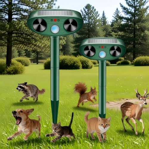 2026 Upgraded Solar Ultrasonic Animal Repellent Outdoor Cat Deterrent Waterproof Deer Repellent Devices with Motion Sensor Flash Light Squirrel Repellent Raccoon Deterrent for Yard