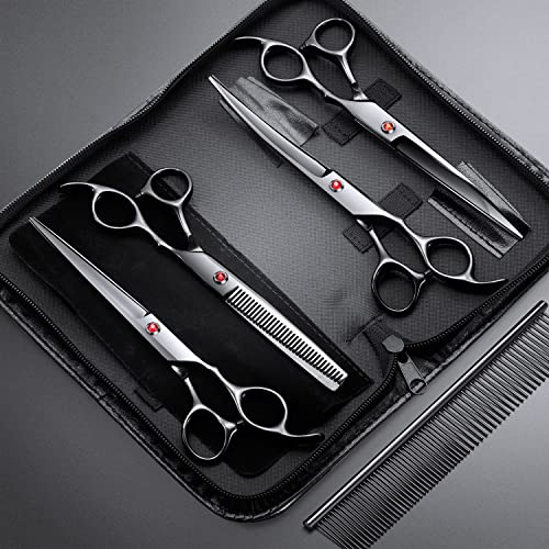 Image of Gimars 7.0in Professional 4CR Stainless Steel Safety Round Tip 6 in 1 Dog Grooming Scissors Heavy Duty Titanium Coated Pet Grooming Scissor for Dogs, Cats and Other Animals
