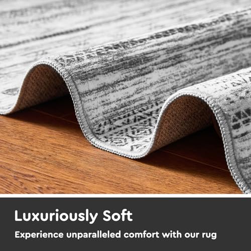 2x10 Runner Rug Machine Washable Non Slip Area Rug Distressed Neutral Moroccan Boho Rug Ultra Soft Floor Runners for Hallways for Entryway Laundry Room Kitchen, Black