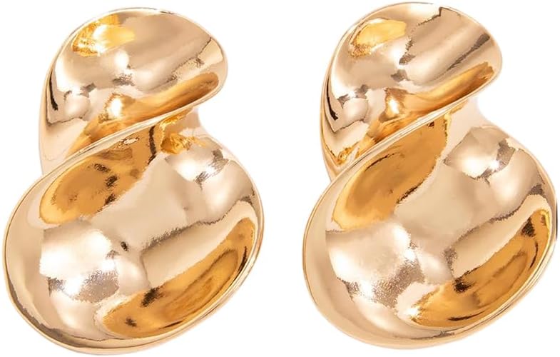 Unique Gold Polish Twisted Drop Dangle Earrings for Women, Trendy Silver Irregular Geometric Stud Earring Non Tarnish Retro Y2K Party Vacation Jewelry - Image 9