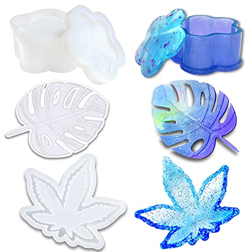 3 Pack Silicone Resin Molds - Leaf Maple Resin Mold, Jewelry Box Resin Molds, Leaf Tray Resin Mold, iMustech Resin Casting Molds for Epoxy Resin DIY Desktop Decoration