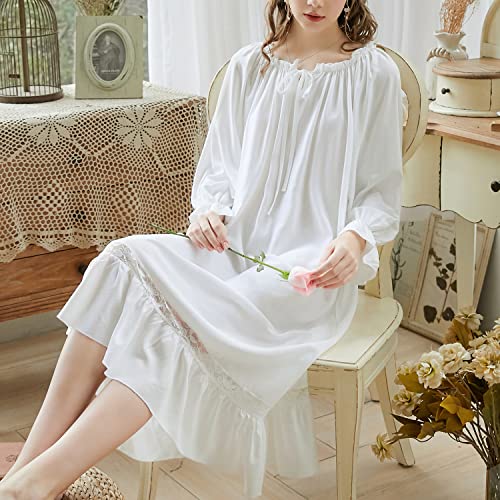 Women's Victorian Nightgown Long Sleeve Nightgowns Vintage Autumn Night Shirt4