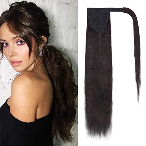 Elailite Ponytail Extension Real Human Hair Straight - Wrap Around Clip in Ponytail Remy Hair (#1B Natural Black, 18 Inch)