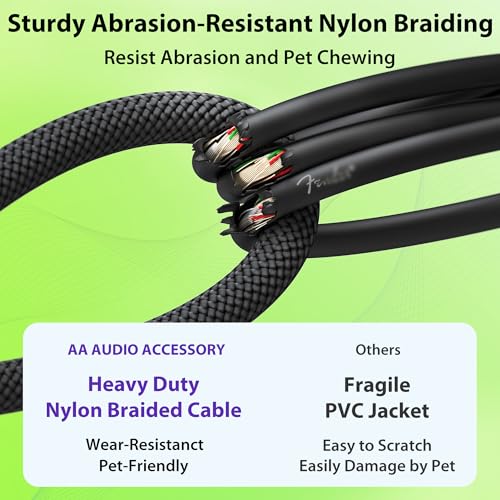 Image of AA AUDIO ACCESSORY Silent Guitar Cable 50 ft, Neutrik REAN silentPLUG, Kevlar-Reinforced Nylon Braided Anti-Kinking, Auto Mute 20 AWG 99.99% OFC 1 /4 Instrument Cable, Shielded Amp Cord for Bass Guitar