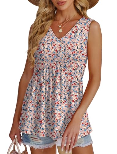 Image of OFEEFAN Womens Tank Tops 2025 Flowy Peplum Tops for Women Dressy Sleeveless V Neck Babydoll Tank Tops