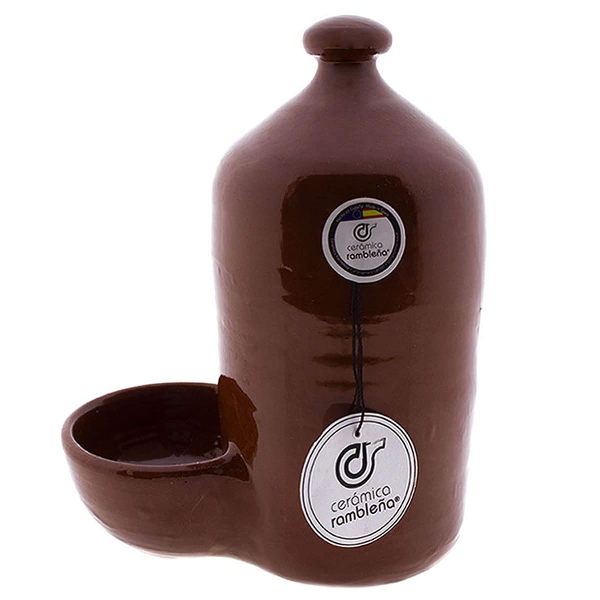 CERÁMICA RAMBLEÑA | Bebedero para perro | Bebedero para gatos | Bebedero gallinas barro rojo de La Rambla (Córdoba) | Esmaltado miel | 100% Hecho a mano | 1 litro | ECO