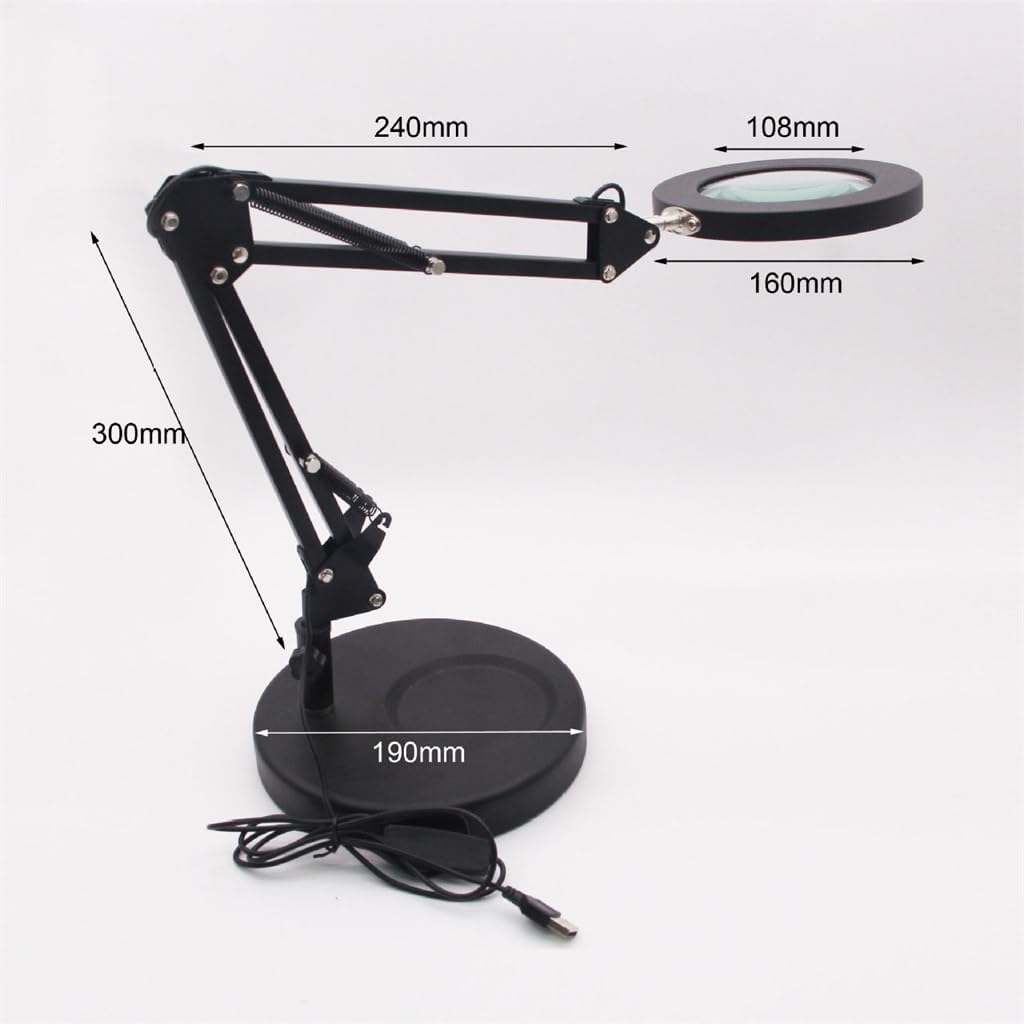 Desktop Clip with LED Light Three Lighting Modes Brightness Adjustable Magnifying Glass