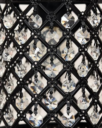 Image of Homesake Moroccan Crystal Hanging Pendant Light, Vintage Metal Jali Ceiling Lamp, Bulb Included for Living Room, Bedroom & Balcony, Warm Ceiling Light, Black Round