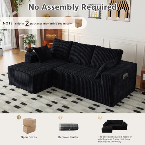 94" Cloud Sectional Couch with L-Shape Chaise,4 Seat Modern Modular Sofa with Side Pockets,Upholstered Couches for Living Room Bedroom, Boneless Couch,No Assembly Required - Image 6