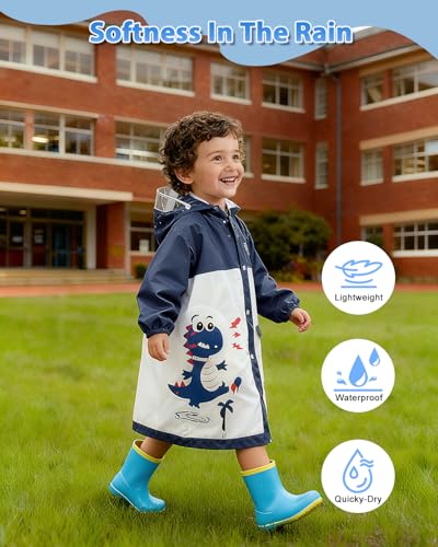 Image of ANYCHO Raincoat for Kids 3-7 Years with Wide Brim & Backpack Space, Knee-Length EVA Kids Raincoat for Boys with Safe Reflective Strips