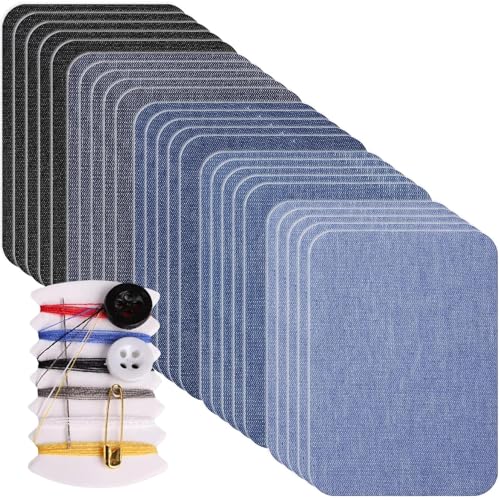 25 Stück Jean-Flicken zum Aufbügeln für Innen und Außen Stärkster Kleber 100% Baumwolle Größe 3 x 4 (7 5 cm x 10 5 cm) Schwarz Farben Verschiedene Blautöne