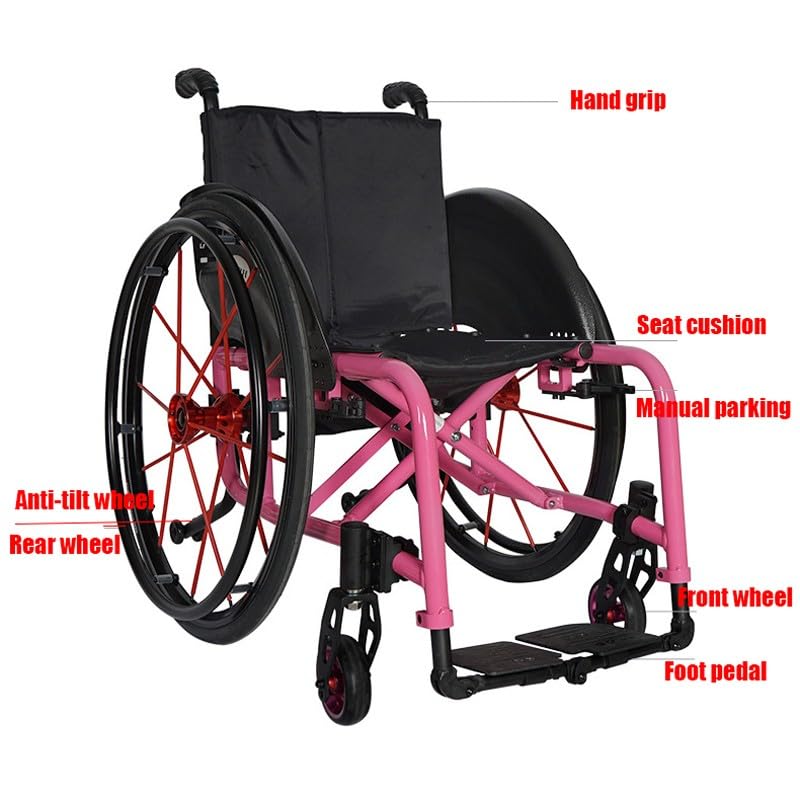 Ultra Light Sports Wheelchair, Self-Propelled Transport Wheelchair Lightweight Foldable, Travel Wheelchair with Anti-Tilt Wheels, 24 Inch Pneumatic Shock-Absorbing Tires, Height Adjustable(Color:A,Siz