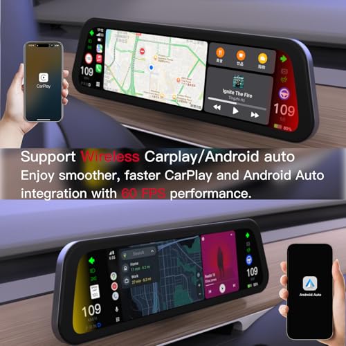 Image of 9.6 inch Heads Up Display for Tesla Model Y & Model 3 - Wireless CarPlay & Android Auto, Ultra-Thin Screen with Front Camera, No AC Blockage, OTA Updates, Sync Info, Low Power Use | Ultra-Thin Screen&Front camera,OEM-Style Dash Display Behind Steering Wheel,Plug&Play Install, No AC Vent Block,OTA Updates