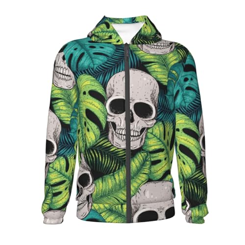 Skull and Palm Leaves Kid Hoodies Boys Zip Up Sweatshirts Girls Pullover with Pocket2