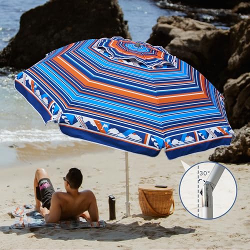 Image of AMMSUN 7ft Heavy Duty High Wind Beach Umbrella Parasols with sand anchor & Tilt Sun Shelter, UPF 50+ Protection Outdoor Sunshade Umbrellas Carry Bag for Patio Garden Pool Backyard Multicolor