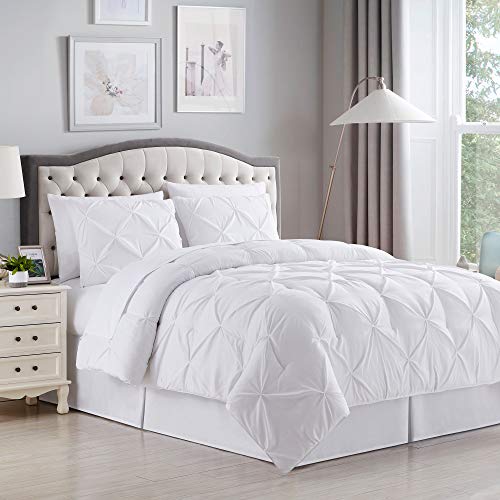 Image of Sweet Home Collection 8 Piece Comforter Set Bag Design, Bed Sheets, 2 Pillowcases, 2 Shams Down Alternative All Season Warmth, Queen, Pintuck White