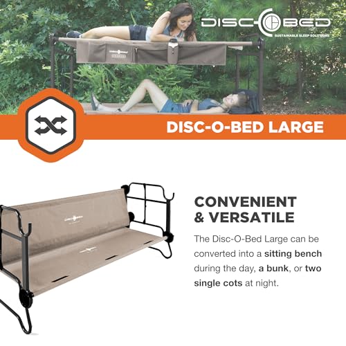 Disc-O-Bed Large Portable Bunk Camping Cots with Carry Bags - Heavy-Duty Indoor or Outdoor Sleeping System, Converts to Bench or Separate Beds, 500 lb Weight Capacity Per Cot
