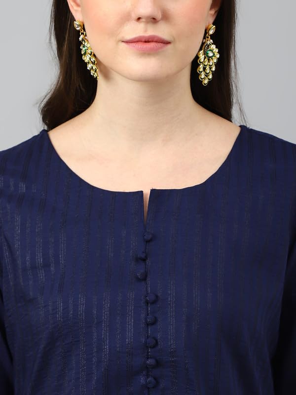 Image of Hritika Women's Cotton Blend Jacquard Woven Kurta with Palazzo Set HRKB0048