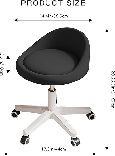 Miniatura 2 de Taburete redondo con respaldo bajo de piel sintética, silla giratoria hidráulica ajustable en altura para spa, salón, tatuaje, masaje u oficina