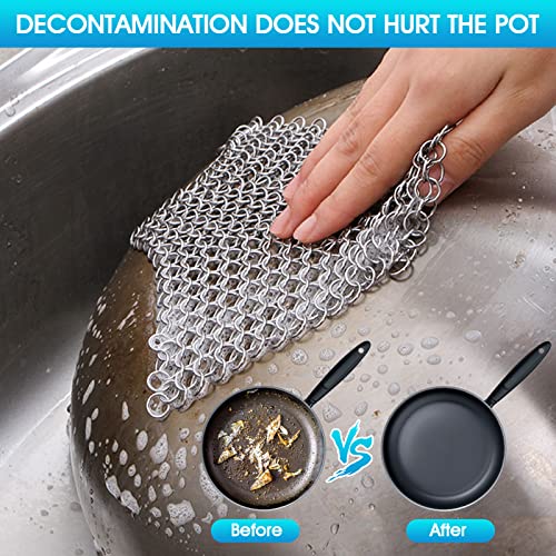 Cast Iron Cleaner 6"x6.3" 316L Stainless Steel Chainmail Scrubber for Griddle Skillet Dutch Oven Wok Stainless Steel Pot Cast Iron Pan Support Dishwasher Cleaning