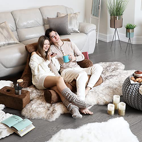 Nestl Double Reading Pillow, Double Back Pillow, Backrest Pillows for Bed with Arms, Shredded Memory Foam Back Pillows for Sitting in Bed, 2 Neck Roll & 2 Lumbar Back Support Pillow, Chocolate Brown - Image 7