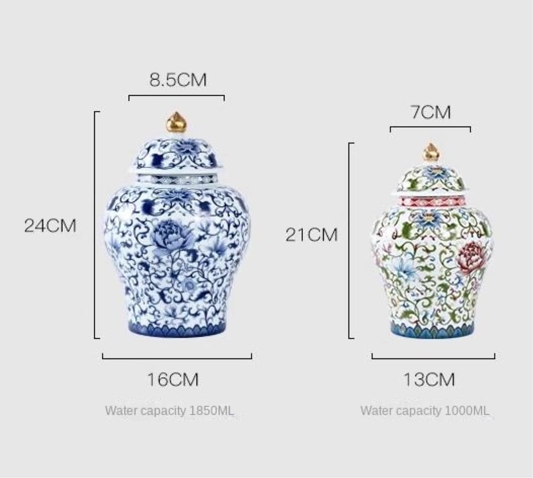 Chiński ceramiczny wazon imbirowy z pokrywką - dekoracyjny porcelanowy kwiatowy słoik do przechowywania ze złotym emaliowanym wykończeniem