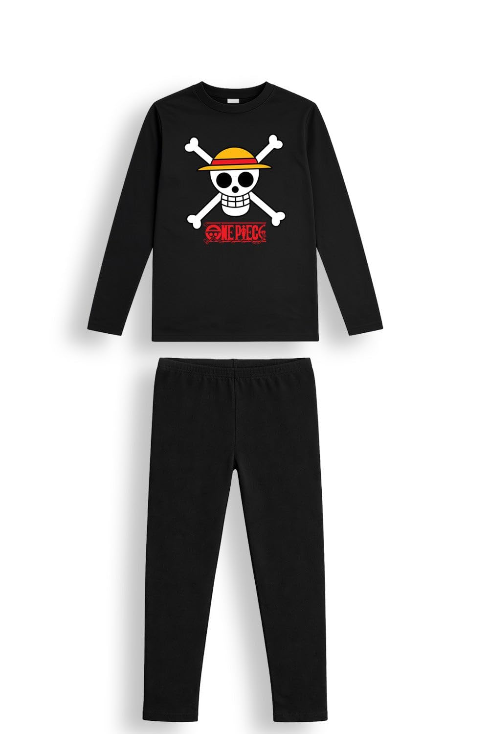 Brand Threads One Piece Boys Pyjama Set - 2 Piece Black Long Sleeve Top And Long Leg Bottoms, 100% Cotton, Crew Neck, Character Graphic, Kids Nightwear For Sleepovers And Weekends