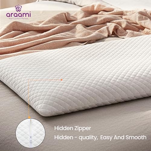 Image of araami Contour Memory Foam Pillow Set of 2 with Premium Jackad Fabric Cover for Low Profile Back Sleepers Washable Zipper Orthopedic Cervical Support Solid Wave Design Quiet 55x40x5