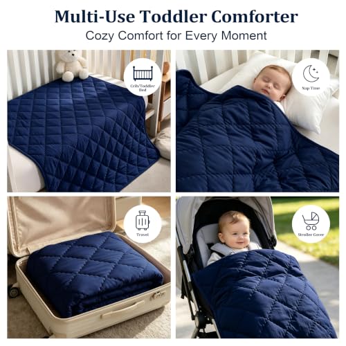 Image of BEDSUM Toddler Quilt 43x60, Microfiber Kids Quilt Toddler Bed, Navy Blue | Lightweight Soft Comfort for Toddler Beds, Daycare, Preschool Naps, Boys Girls, Machine Washable All Season Toddler Comforter