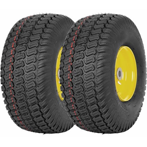 2 Pack 15x6.00-6 Tubeless Lawn Mower Tire and Wheel Assembly Front Tires Fits John Deere Riding Mowers 100 & 300 Series 3 Offset Hub 3/4 5/8 & 1/2 Bushings