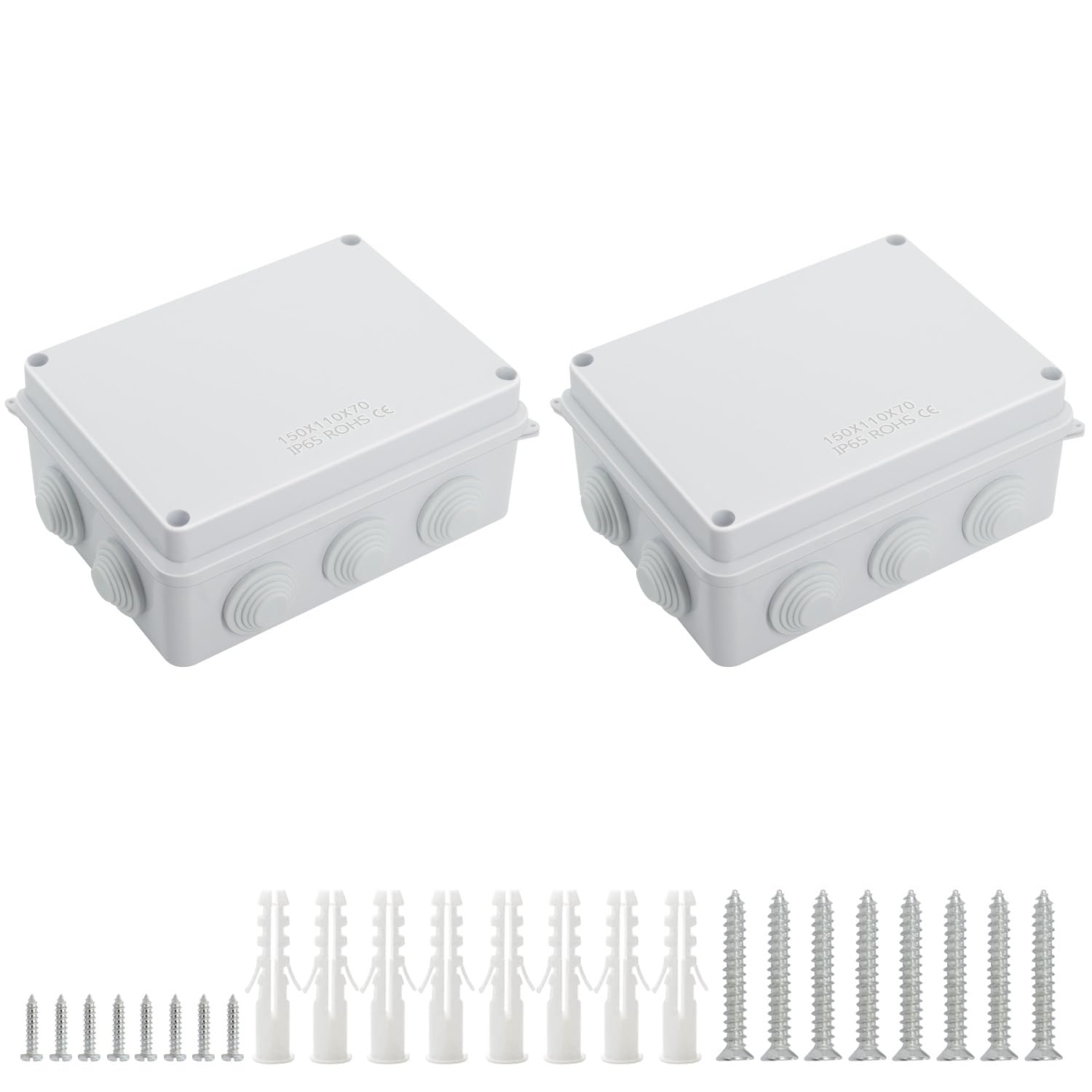 LeMotech ABS Plastic Dustproof Waterproof IP65 Junction Box Universal Electrical Project Housing White External Dimensions 150 x 110 x 70 mm (Pack of 2)