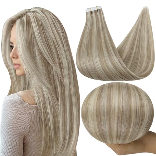 Image of Full Shine Hair Extensions Tape In, 22 Inch Dirty Blonde Mix | 50g 20PCS, Brazilian Seamless Remy Human Hair Tape in Extensions, Invisible Skin Weft Soft Remy Finish for Women Styling