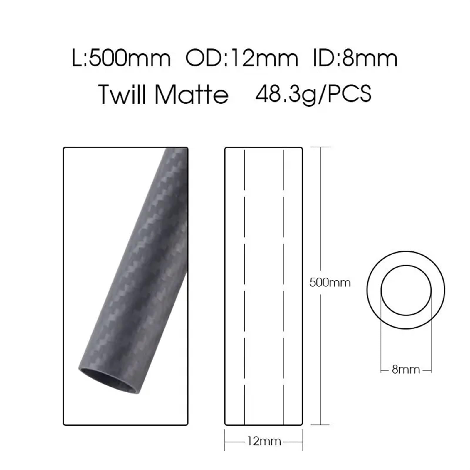 2PC Carbon Fiber Tube Drone Accessories Length 500mm Diameter 9mm to 12mm Hollow Carbon Fiber Square Tube(12x8mm Twill Matte)