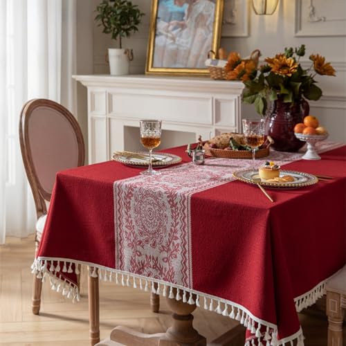 Chemin de table de dîner et nappe rouge pour décoration de table de Noël - 4