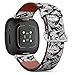 CJBROES Replacement Leather Watch Band, Compatible with Fitbit Versa 3 and Fitbit Sense of Wristband Bracelet Accessory - Black White Palm Leaves