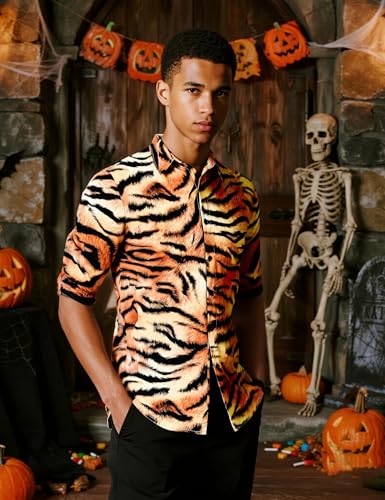 Men's Animal Print Novelty Button Down Long Sleeve Shirt, S-4XL3