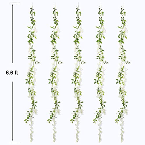 Homestarr White Artificial Wisteria Hanging Flowers - 33Ft Vine Length - 5-Piece Set - Lifelike Silk Decor For Weddings, Parties, And Home Decor #TOP1
