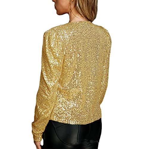 qfmqkpi Womens Sparkly Sequin Open Front Blazer Coat Puff Long Sleeve Crop Jacket3