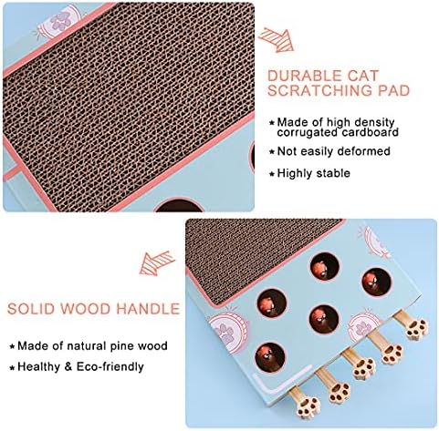 3-in-1 Corrugated Cardboard Cat Scratcher, Cat Scratch Pad with Whack a Mole Game and Funny Cat Stick, Multi-Purpose Scratching Pad, Thickened Durable Cat Scratcher Toy for Indoor Cats