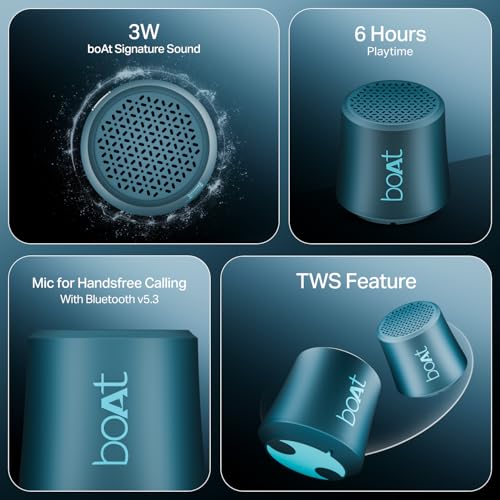 Image of Boat Stone Uno, 3W Signature Sound, 6HRS Battery, TWS Feature, Bluetooth v5.4 & Type-C Interface, Bluetooth Speaker, Wireless Speaker, Portable Speaker(Tropical Blue)