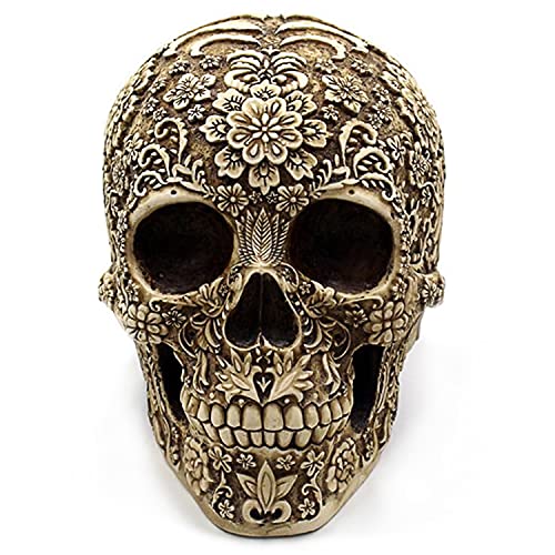 Escultura Creativa Calavera con Flores 8.1'' Decoración de Halloween miniatura 3