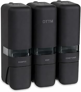 Shower Shampoo Dispenser 3 Chamber No Drill Wall Mounted Matte Black