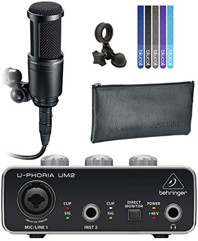 Audio Technica At2020 Cardioid Condenser Microphone For Home Studio Recording Bundle With Behringer U Phoria Um2 Usb Audio Interface For Windows And Mac And Blucoil 5 Pack Of Reusable Cable Ties Amazon Sg Musical
