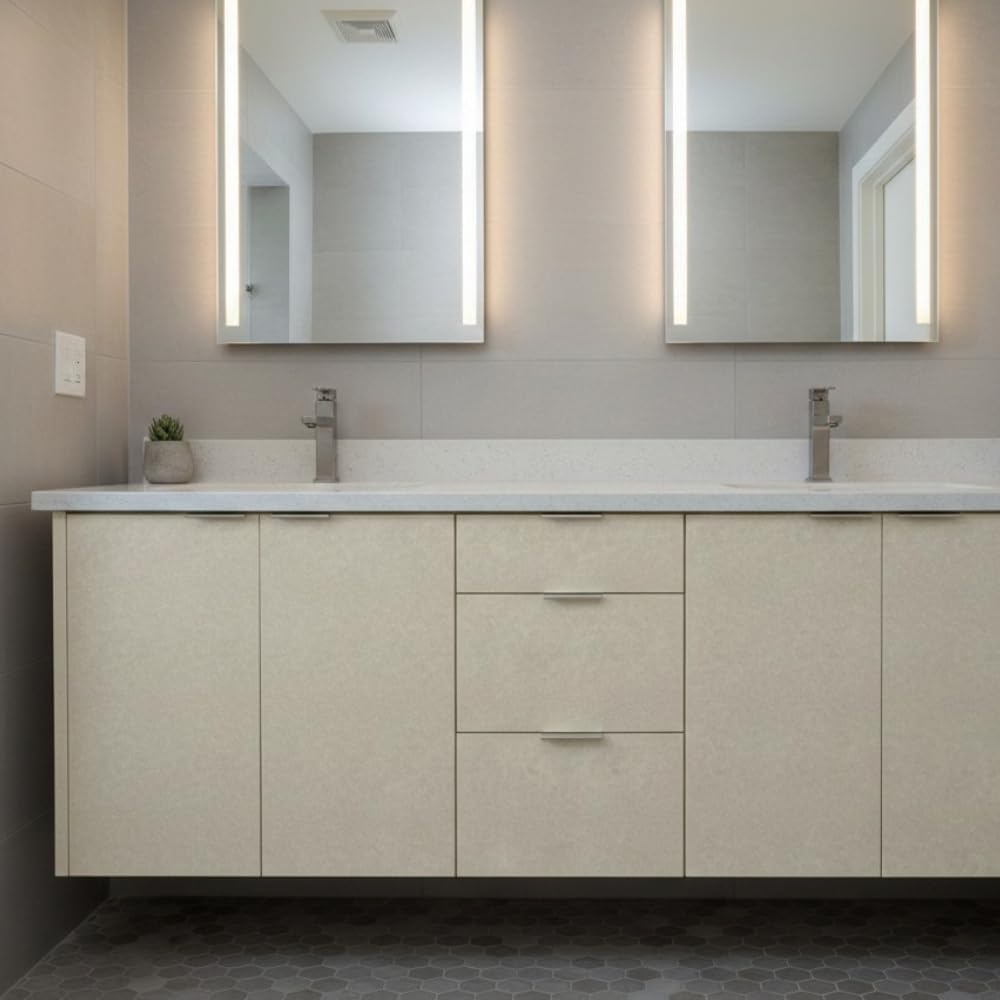 ROSEROSA Peel and Stick Faux Concrete Architectural Film Self-Adhesive Vinyl Film Wallpaper Door Wrap Counter Top Border Mirror Molding Trim PTG112