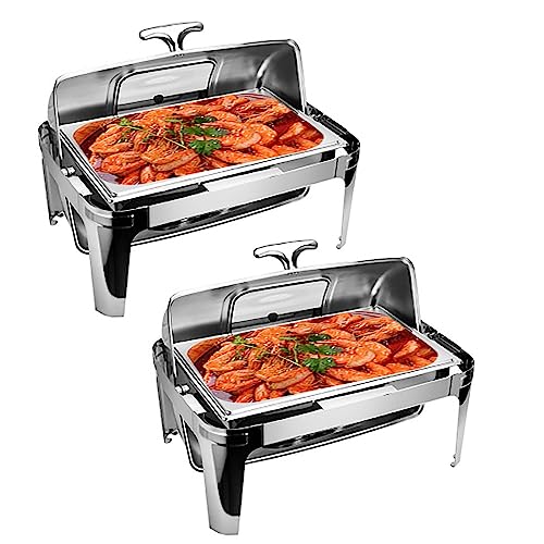 Plato buffet de 8 cuartos con bandeja de agua, bandeja de alimentos, soporte de combustible y tapa para catering y servicio de buffet rodante