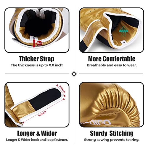 Redipo Boxing Gloves For Men & Women, Premium Leather Sparring Heavy Bag Training Gloves, Pro Punching Bag Gloves For Muay Thai, Kickboxing, Mma (Gold, 14Oz) #TOP2